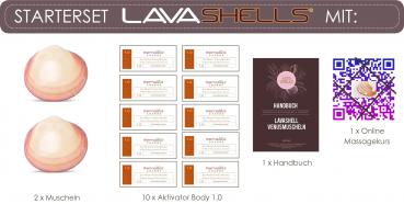 Lava Shell Natur Muschel Starter Set mit Aktivator Body 1.0 - mittlere Hitze (Ganzkörper & Rückenmassagen)